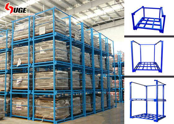 Sağlam Q235 Çelik Üç Katlı İstiflenebilir Stillages / Kumaş Kafes Depolama Rafı